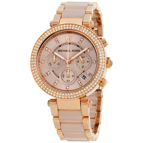 michael kors parker rose gold tone blush watch|Michael Kors parker blush bracelet.